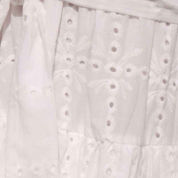 Boho White Eyelet Surplice Tie Ruffle Mini Dress - Picture 8 of 8